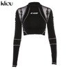 Kliou women fitness sporting two pieces set letter print turtleneck top leggings striped patchwork 2020