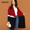 SHEIN Multicolor Waterfall Collar Color Block Coat Knee Length Outerwear Women Workwear Autumn Coats