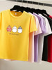 Pure Color Cartoon Print Loose T-Shirt