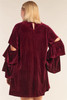 Plus Size Velvet Fit With Cut-out Sleeve Detail Mini Dress - Wine