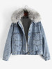 Fluffy Lined Denim Jacket with Detachable Faux Fur Collar