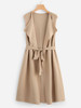 Bow Tie Waist Longline Belted Vest Coat