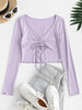 Cut Out Ribbed Cinched Front Tee