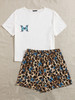 Plus Butterfly Print Top & Leopard Shorts PJ Set