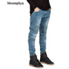 Mens Skinny jeans men Runway Distressed slim elastic jeans denim Biker jeans hiphop pants Washed black jeans for men blue