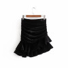 Sexy ruffle Velvet Skirts Women Fashion Draped High Waisted Skirt