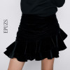 Sexy ruffle Velvet Skirts Women Fashion Draped High Waisted Skirt