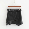 Sexy Asymmetry fur leather Zipper punk rock belt mini skirt