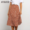 Elegant Ruffle leopard print midi high waist female A-line skirt