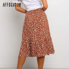 Elegant Ruffle leopard print midi high waist female A-line skirt