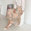 Elegant Floral Print Chiffon Tulle Long Pleated Skirt