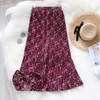 Elegant Floral Print Chiffon Tulle Long Pleated Skirt