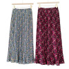 Elegant Floral Print Chiffon Tulle Long Pleated Skirt