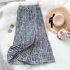Elegant Floral Print Chiffon Tulle Long Pleated Skirt