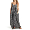 V Neck Loose Cotton Linen  Striped Maxi Long Dress V Neck Loose Cotton Linen  Striped Maxi Long Dress