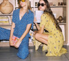 Vintage V Neck women Retro Yellow Floral Print Chiffon midi dress