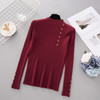 Button Turtleneck Solid Knitted Sweater