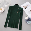 Button Turtleneck Solid Knitted Sweater