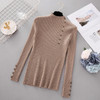 Button Turtleneck Solid Knitted Sweater