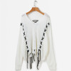 Pullover Knitted Contrast Lace Up V Neck Loose Oversized Knit Sweater Pullover Knitted Contrast Lace Up V Neck Loose Oversized Knit Sweater