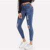 Blue Roll Up Ripped Skinny Jeans