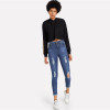 Blue Roll Up Ripped Skinny Jeans