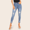 Ripped Faded Wash Stitch Detail Jeans