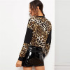 Leopard Print Color Block Round Neck Women Sweatshirts