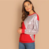 Modern Contrast Sequin Round Neck Women Sweatshirts