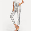 White Vertical Striped Skinny Workwear Women Pants