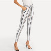 White Vertical Striped Skinny Workwear Women Pants