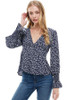 Ditsy Floral Smock Hem Sleeve Neck Blouse