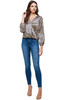 Leopard Printed Surplice Long Sleeve Blouse