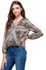 Leopard Printed Surplice Long Sleeve Blouse
