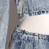 Denim Puff Sleeve High-waist Set