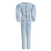 Denim Puff Sleeve High-waist Set