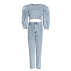 Denim Puff Sleeve High-waist Set
