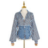 Denim Patchwork Striped Shirt