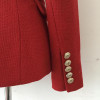 Double-breasted wool-blend blazer plaid red