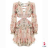 High Quality  Summer V-neck Sexy Backless Long Sleeve Floral Print Mini Dress High Quality  Summer V-neck Sexy Backless Long Sleeve Floral Print Mini Dress