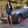 Women Sexy Holes Jeans Dress Buttons Up Turn Down Collar Long Sleeve Denim Mini Night Club Party Dresses