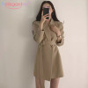 Long Blazers Jacket With Belt Notched Outerwear