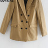 Fashion Double Breasted Solid Blazer Coat Vintage Pockets