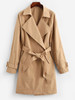 Turn Down Collar Pockets Belted Trench Coat