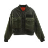 Bomber Jacket Women Army Green Warm Zipper Pockets