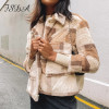 Long Sleeve Fur Faux Coat Patchwork Turn Down Collar