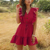 Ruffle Off Shoulder Tunic High Waist Party V Neck Casual Boho Dress