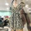 Chiffon Sexy V-neck Short Petal Sleeve Ruffles A-line Sashes Dress