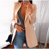 Fashion Autumn Work Office Lady Black Pockets Notched Blazer