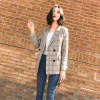 Vintage Double Breasted Plaid Women Blazer Pockets Jackets